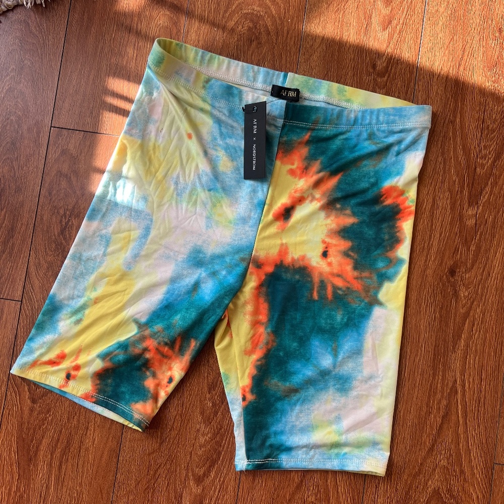 NWT Teal and Orange Tie Dye Bike Shorts